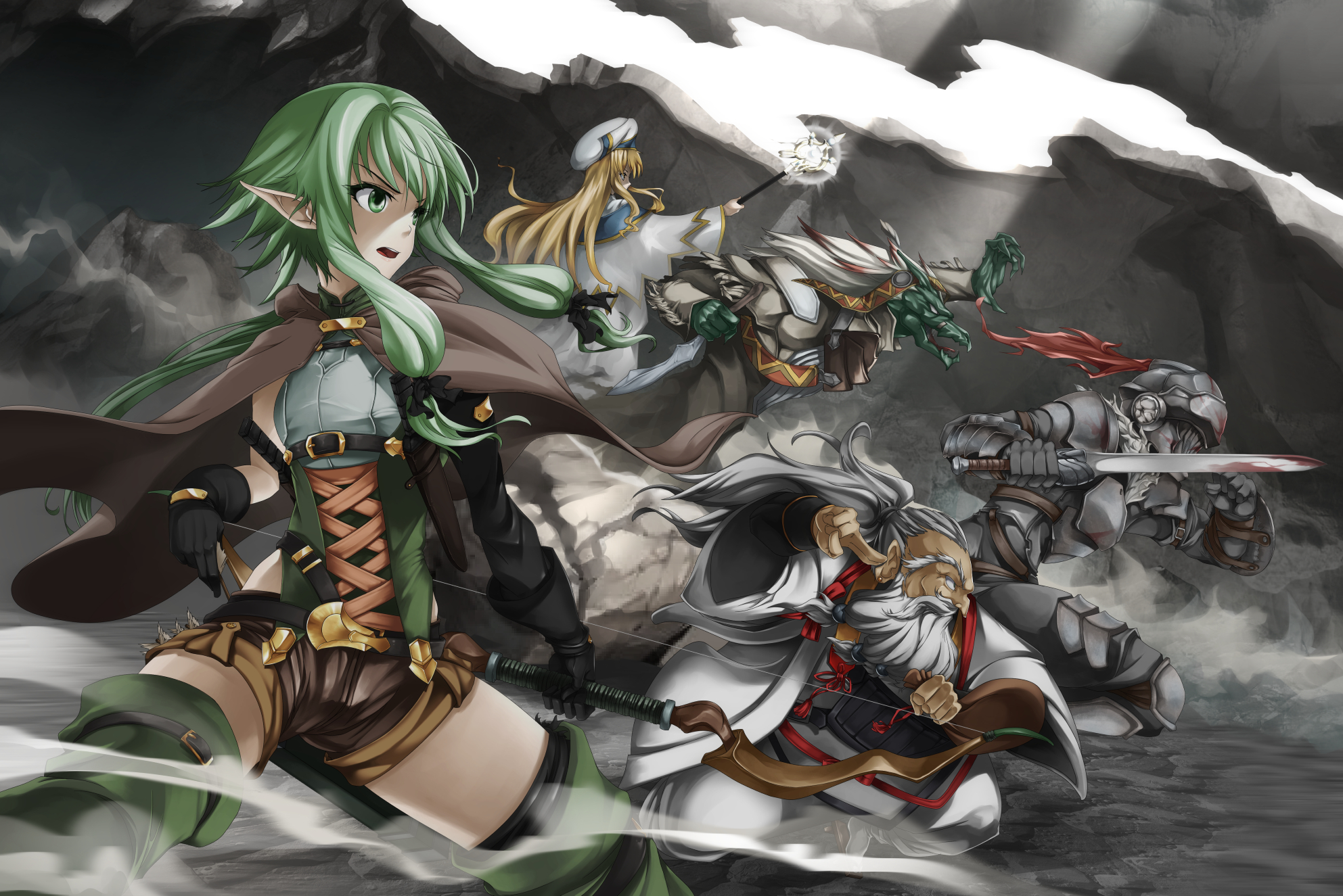 Goblin Slayer is a Japanese dark fantasy light novel series written by Kumo Kagyu and illustrated by Noboru Kannatuki. A manga adaptation by Kōsuke Kurose is serialized in the Monthly Big Gangan magazine, and a second adaptation by Masahiro Ikeno runs in the same magazine. A prequel manga by Kento Eida runs in Young Gangan. Both the novels and the manga adaptations have been licensed by North American publisher Yen Press. Three audio drama CDs have been released, bundled with the fourth, sixth, seventh, and eighth light novels. An anime television series adaptation by White Foxpremiered from October 7 to December 30, 2018.